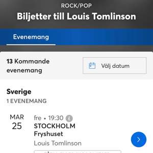 Biljett till Louis Tomlinson konser den 25 mars på Fryshuset