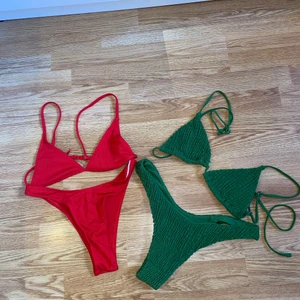 Bikinis - Säljer dessa bikinis från SHEIN pga trivdes inte i hur de satt på mig… alla delarna är i strl s men skulle passa xs också om det är så !! 🖤 70kr per bikini (dvs 70 för röda och 70 för gröna) ENDAST TESTADE aldrig använda 