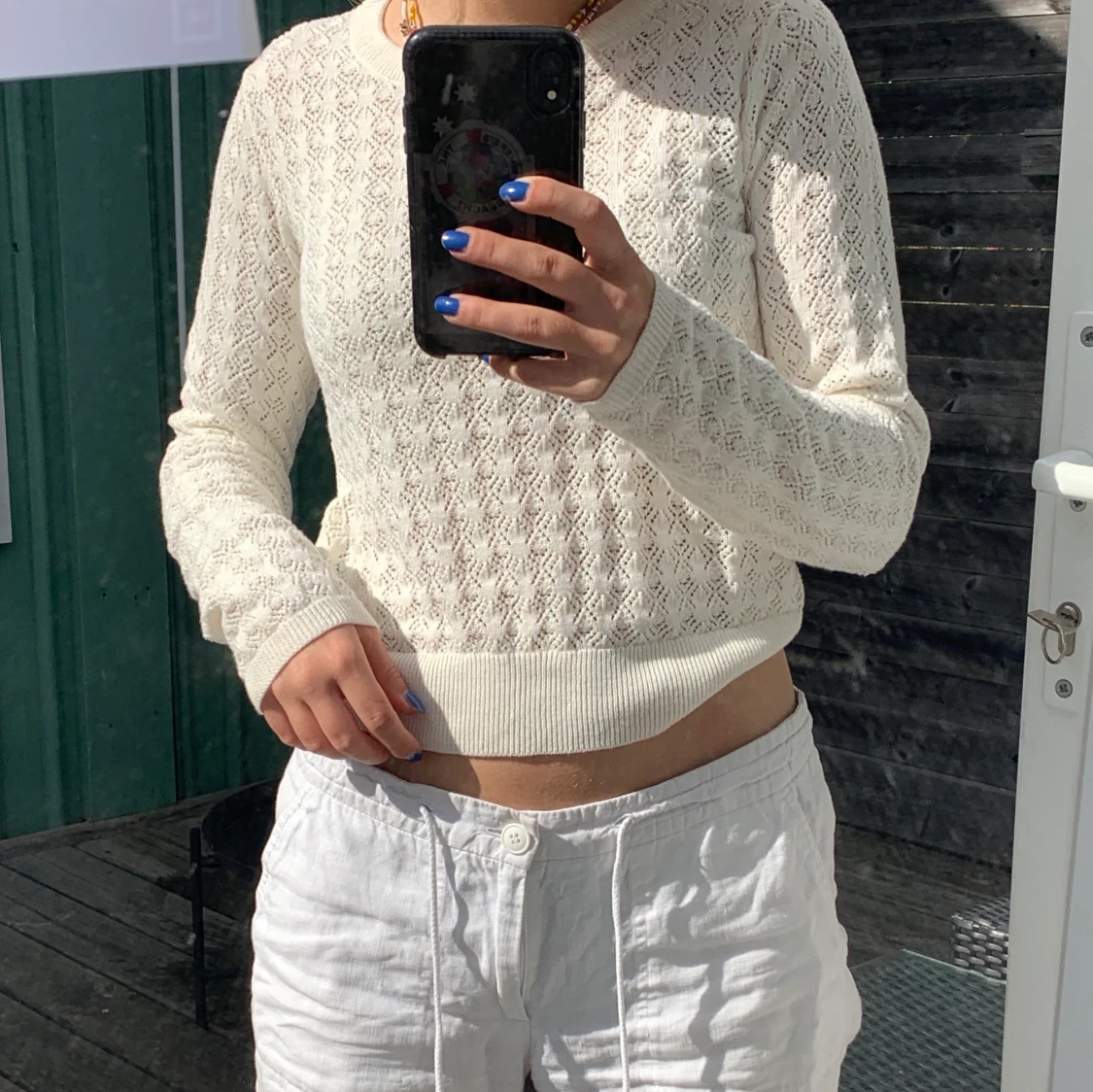 Vit stickad tröja - 90