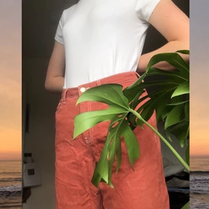 Roströda korta byxor  - Snygga croppade vida byxor i roströd färg men vita sömmar. Storlek 40, beninnerlängd 60 cm. 🌿✨ 100kr + frakt🌿✨