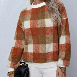 SHEIN teddy drop shoulder plaid pullover - Varmt teddy pullover