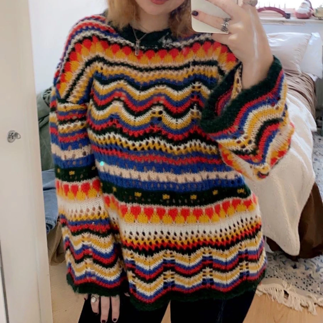 Färgglad stickad tröja - 90