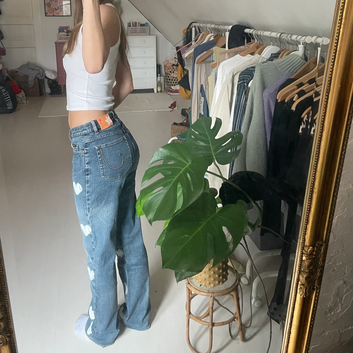 Lågmidja jeans med hjärtan  - 90