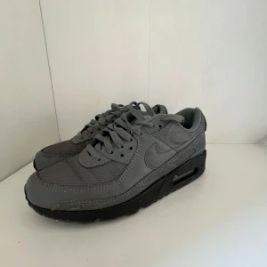 Nike Air Max 90  - Grå Nike Air Max 90 sneakers med svart sula. Skorna har klassisk mesh och skinnpaneler, snörning och den ikoniska Air Max-detaljen i sulan. Perfekt för dig som gillar stilrena och sportiga sneakers med en urban vibe.