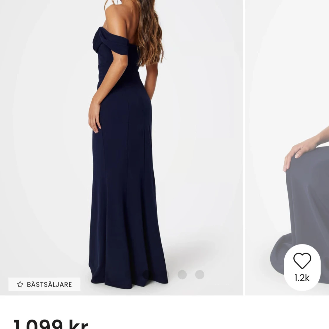 Marinblå offshoulder långklänning - 1