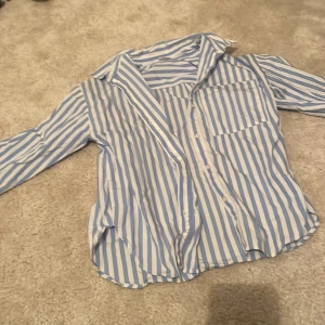 Blåvit randig skjorta från Zara - Säljer en stilren blåvit randig skjorta från Zara. Skjortan har långa ärmar och knappar framtill. Perfekt för en klassisk look.
