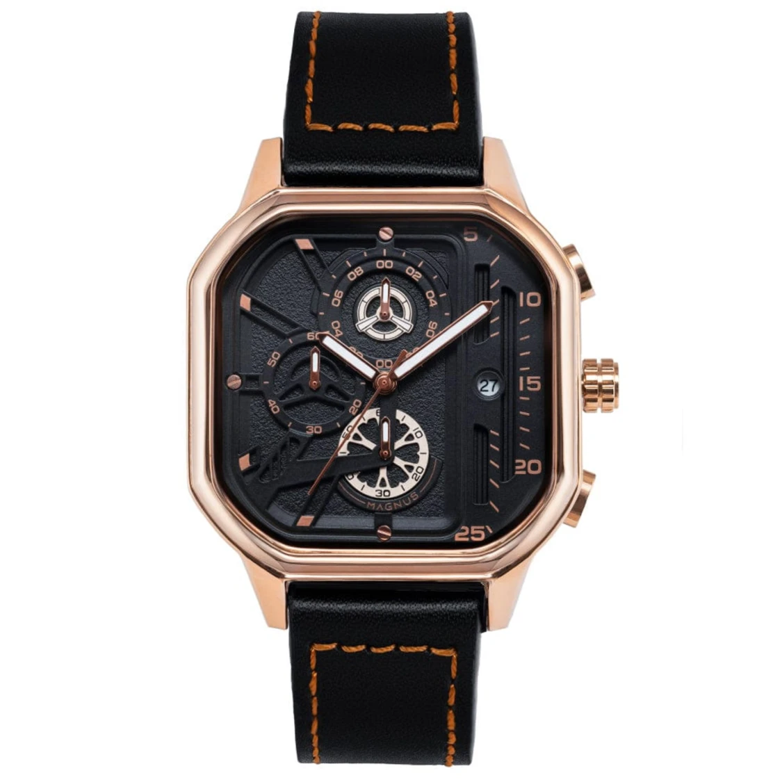 Svart och guld klocka med fyrkantig urtavla Magnus Dagur - 4