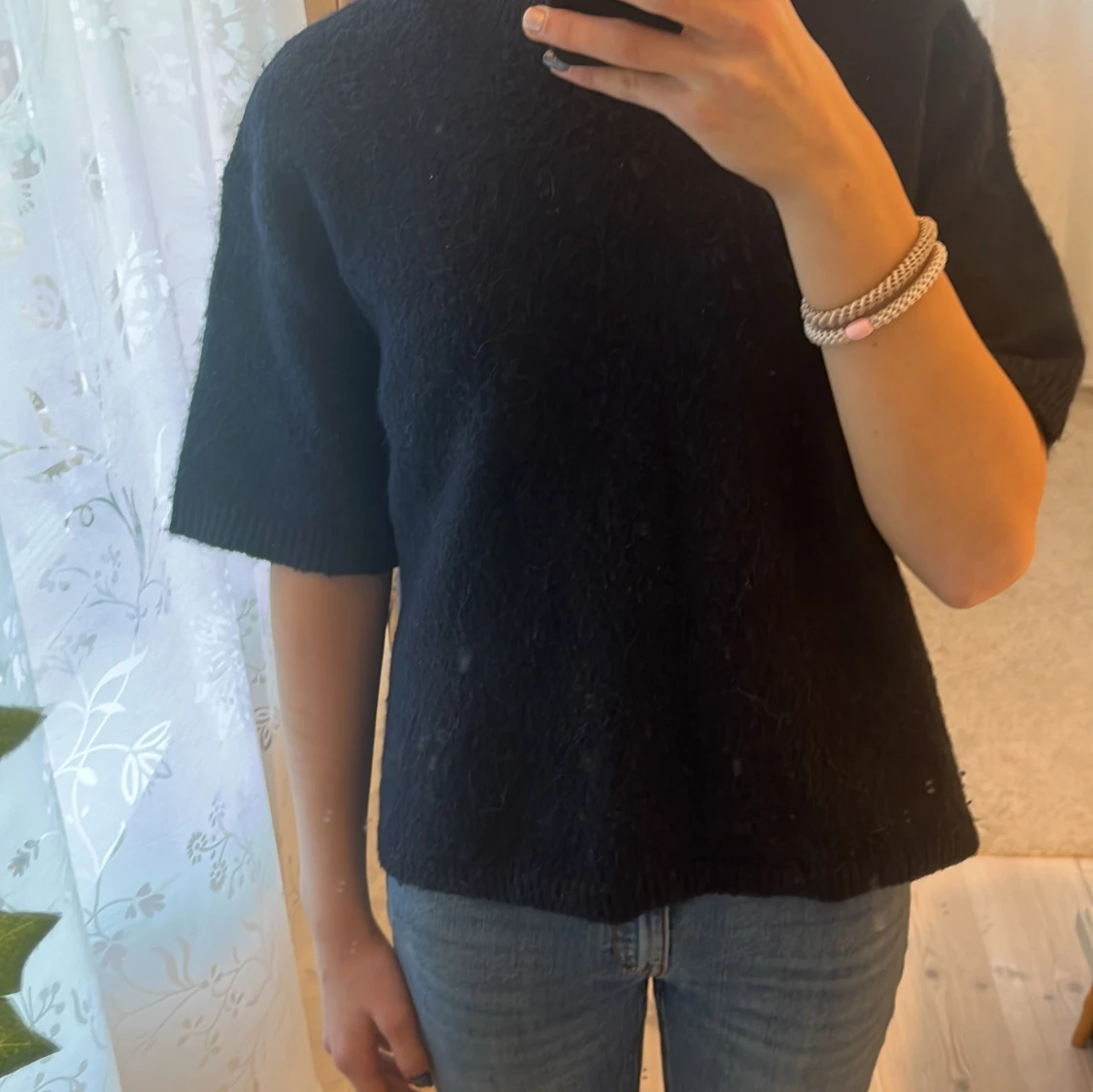 Marinblå stickad topp - 1