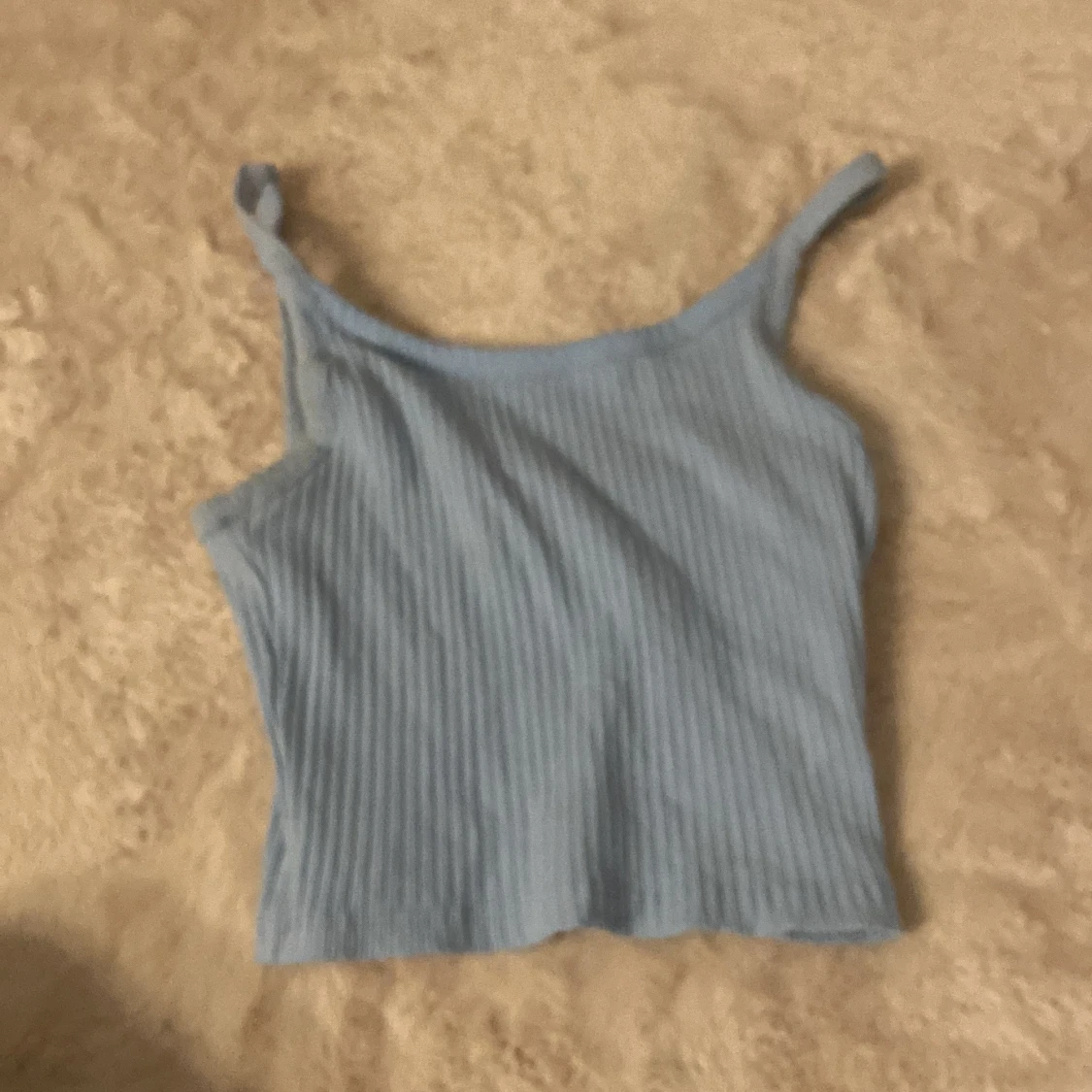 Ljusblå ribbad linnetopp FB Sister