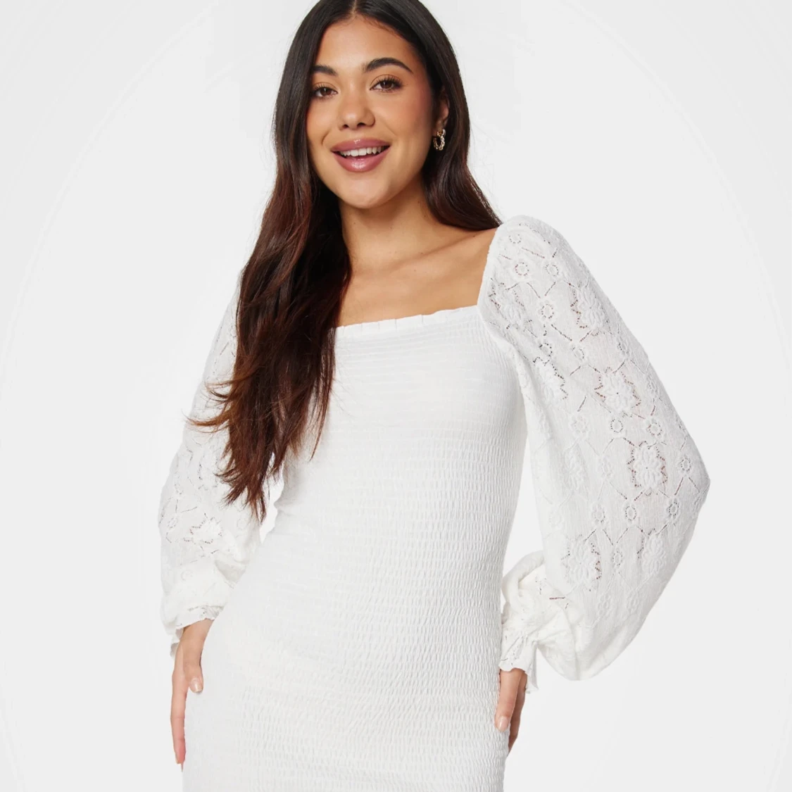 studentklänning, Vit kort klänning med puffärmar - 2