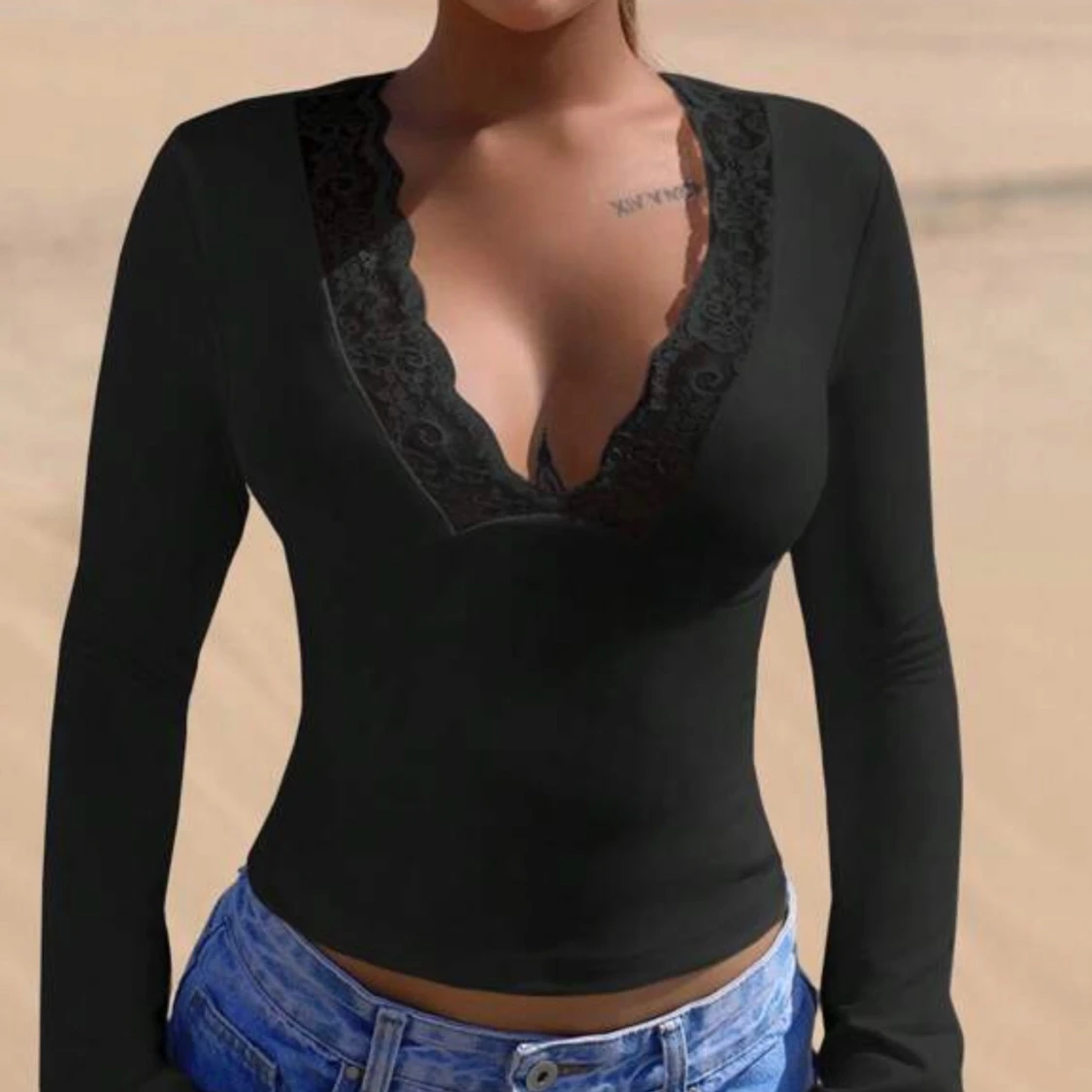 Vit långärmad spetstopp - 3