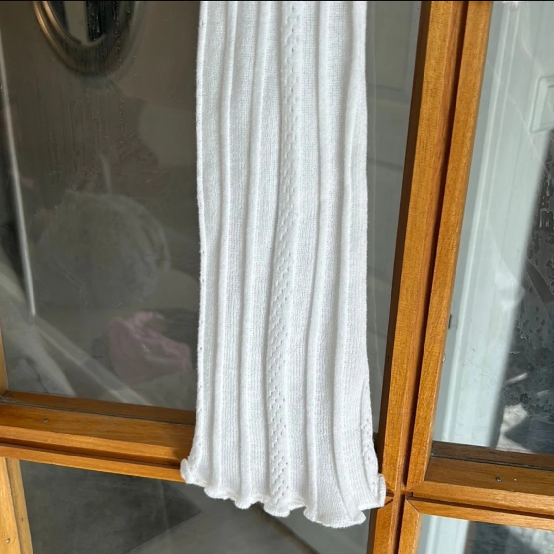 Vit croppad ribbad topp med snörning - 3