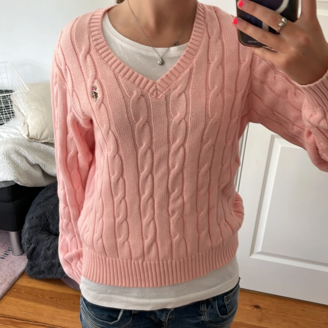 Rosa kabelstickad tröja U.S. Polo Assn