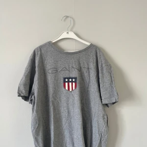 Grå t-shirt från Gant med tryck - Snygg grå t-shirt från Gant med stort tryck framtill och klassiskt Gant-emblem med stjärnor och ränder. 