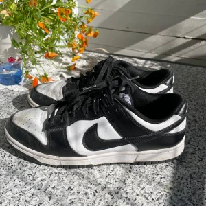 Nike Dunk Pandas Low svart/vit - Nike Dunk Low sneakers i svart och vitt med klassisk Swoosh-logga på sidorna. Storlek 42 och i bra skick, men lite smutsiga.