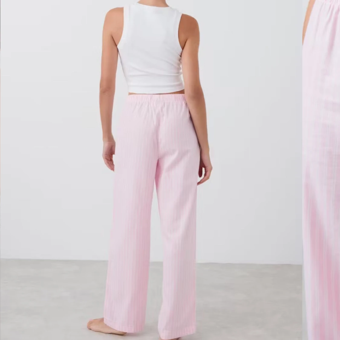 Rosa randiga byxor med snörning - 1