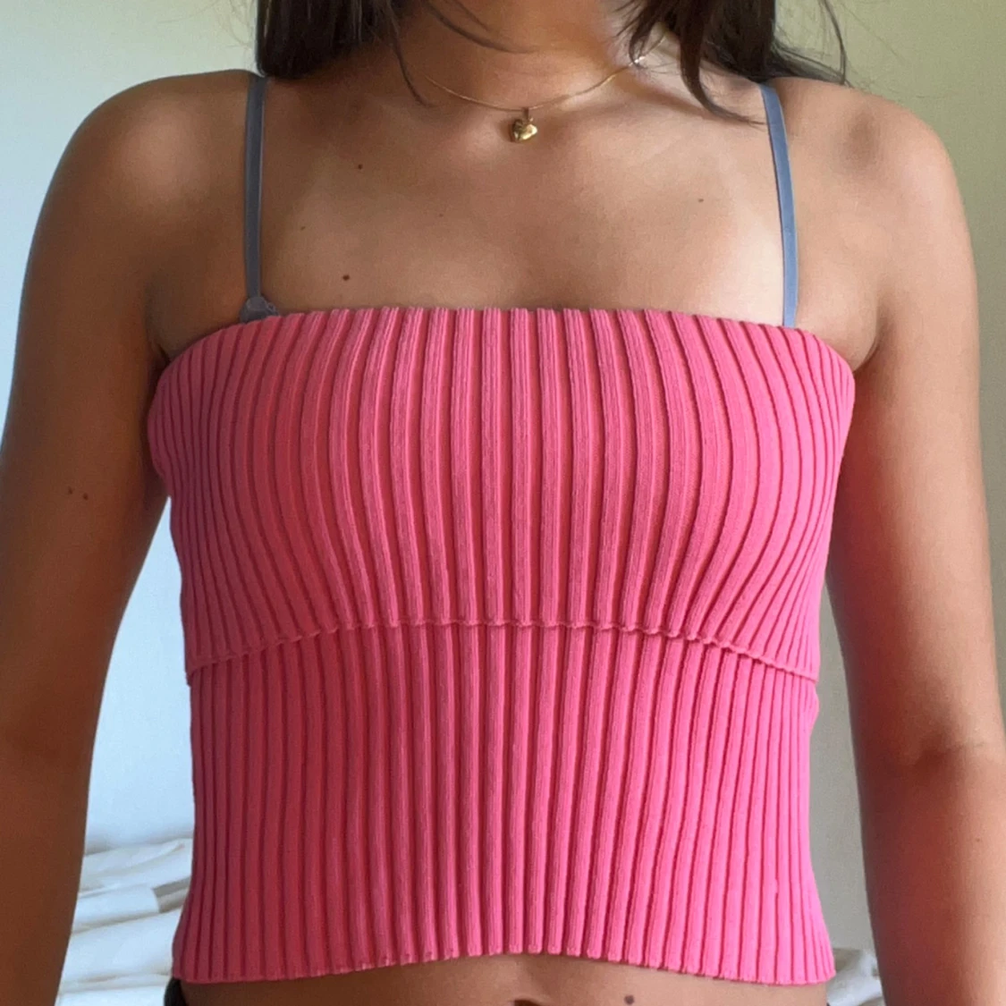 Rosa ribbad tubtopp från Zara