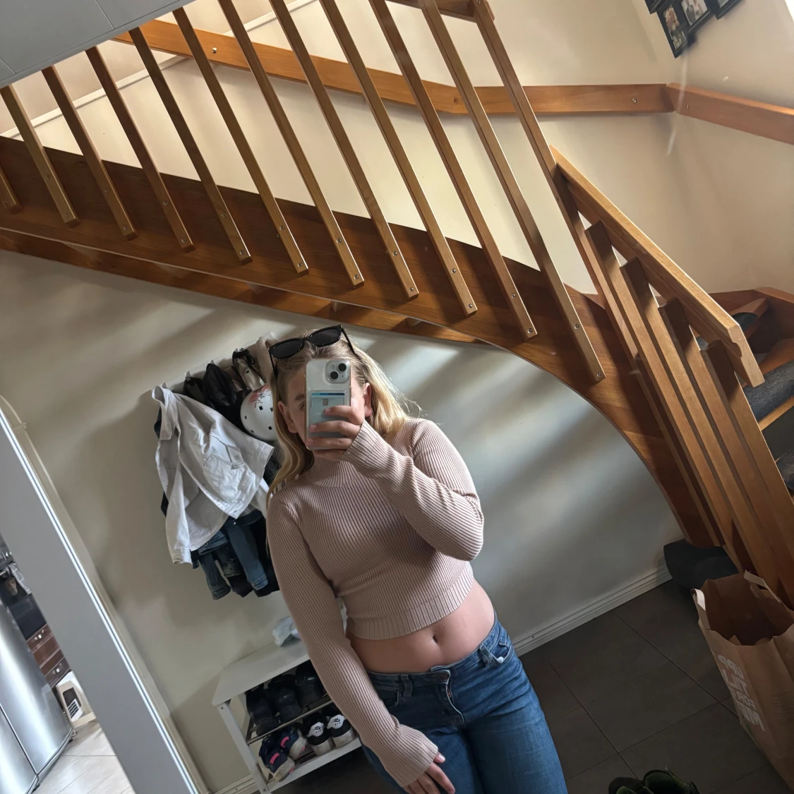 Beige croppad ribbad tröja Missguided