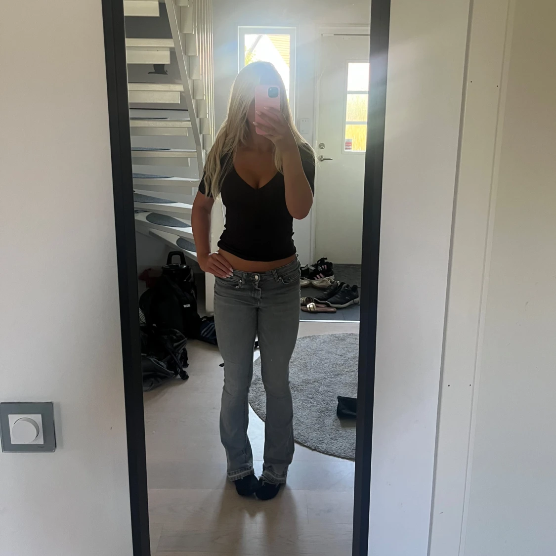 Ljusgrå bootcut jeans från only