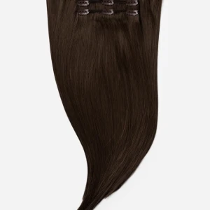 Brun löshår med clips - Säljer ett set med mörkbrunt löshår med clips. Håret är långt, rakt och har en naturlig glans. Ungefär 55-60 cm långt