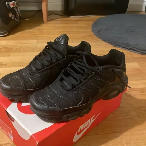 Nike Air Max Plus helsvarta sneakers - Säljer ett par helsvarta Nike Air Max Plus sneakers som är riktigt bra skick för att jag inte har använt dem så mycke, jag vill sälja dem för att jag börjar få större fötter. Kan diskutera om priset