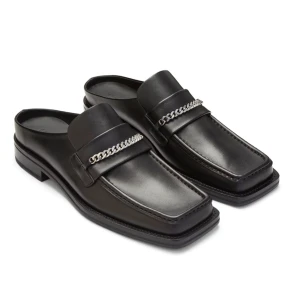 Martine Rose - Martine Rose square toe mules. Sz 43 black leather with silver chain