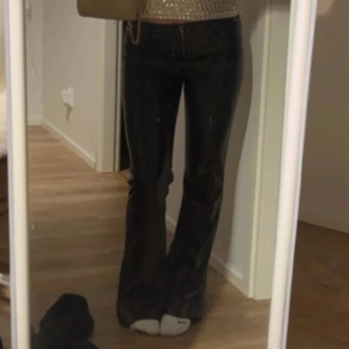 Massimo Dutti läder low waist bootcut läder byxor  - 1