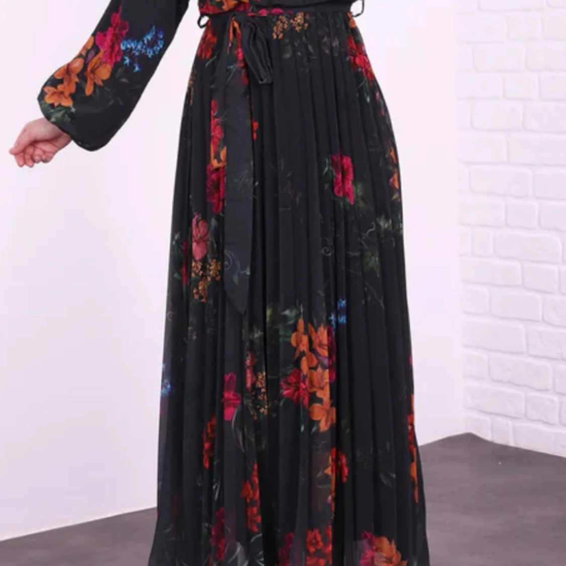 Olive blommig långklänning - 1