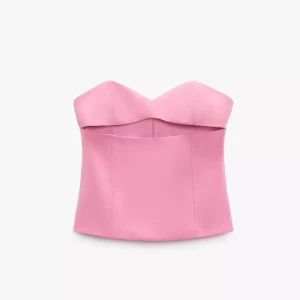 Zara topp - Super snygg rosa bandeu topp från zara i kostym material, perfekt till sommar 💗Säljer då den inte passar mig! Skriv för fler bilder, den är i topp skick