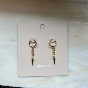Örhängen med nitar Gina - Superfina örhängen med nitar från Gina Tricot💕De har aldrig blivit använda och har orginalförpackning kvar (se första bilden). Örhängena är i guld och modellen på dem är lite längre. De går att öppna och stänga, så att hängsmycket kan tas av om man skulle vilja. 