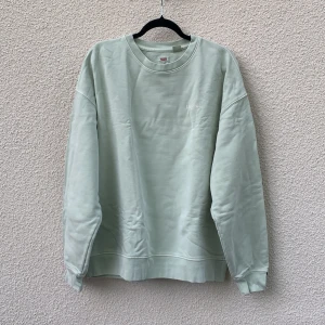 Ljusgrön sweatshirt från Levi's - Säljer en ljusgrön sweatshirt i storlek L från Levi's med relaxed/oversized fit. Tröjan har rund halsringning och långa ärmar. Små fläckar på vänster arm.