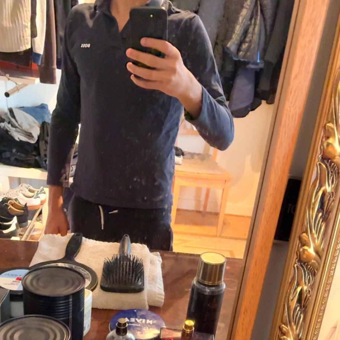 Mörkblå långärmad pikétröja BOSS - 3