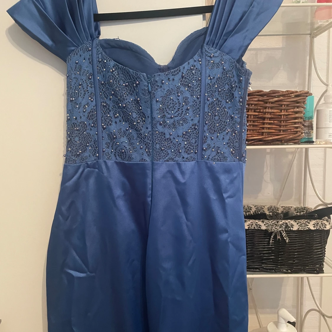 Blå bröllop klämma eller fest med pärlor och spets - 2