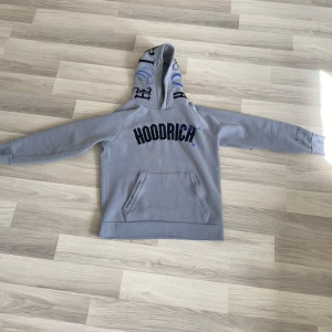 En ljusblå/grå hoodie med tryck - Säljer en snygg ljusblå/grå hoodie med logga. Varan är i mycket bra skick.