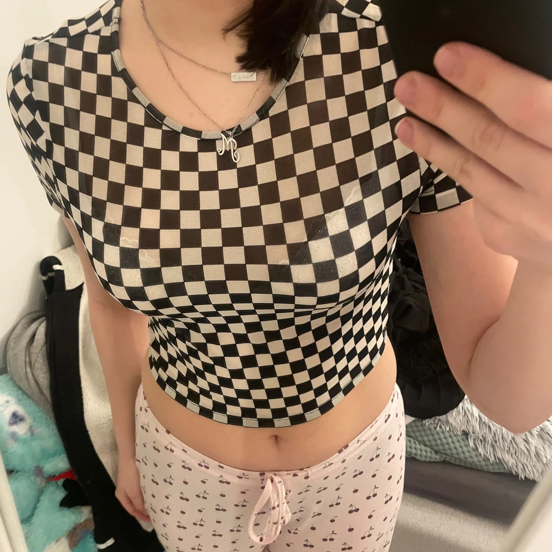 Svartvit rutig croppad topp - 1