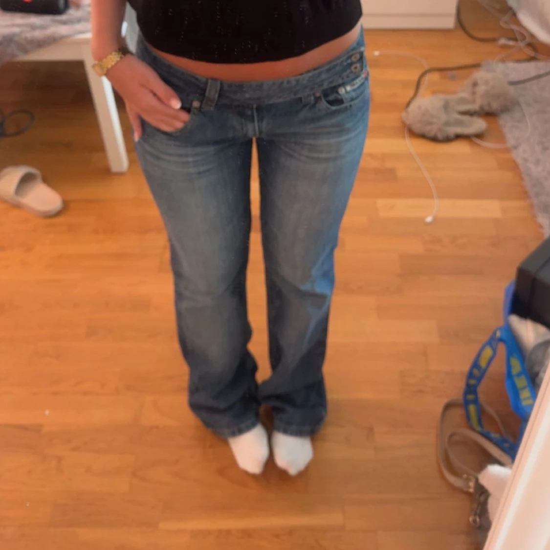 Lågmidjade blå bootcut jeans - 1