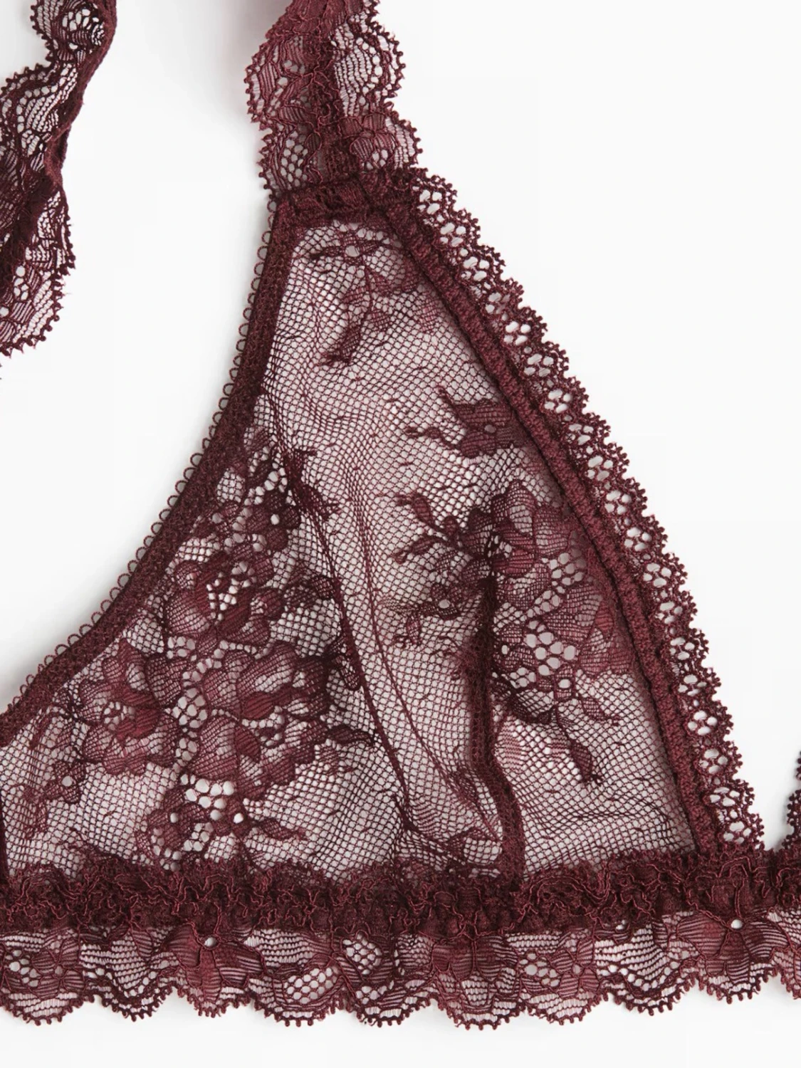 Vinröd spetsbralette med blommönster - 1