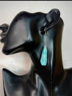 Exklusiva Handgjorda Amazonit & 925 Silver Örhängen Oanvända Ädelsten för Mod & Sanning - Handgjorda unika örhängen i äkta amazonit med krokar i 925 sterling silver. 💙 Oanvända och kommer från en svensk kvinnlig smyckekonstnärs som gjorde unika smycken. Hon lever inte längre och de kommer oanvända från hennes studiolager. Amazonit kallas ofta modets och sanningens ädelsten och förknippas symboliskt med lugn, harmoni och tydlig kommunikation. Ca 7,3 cm långa. Jag prutar inte. Bundlerabatt erbjuds vid köp av flera varor.