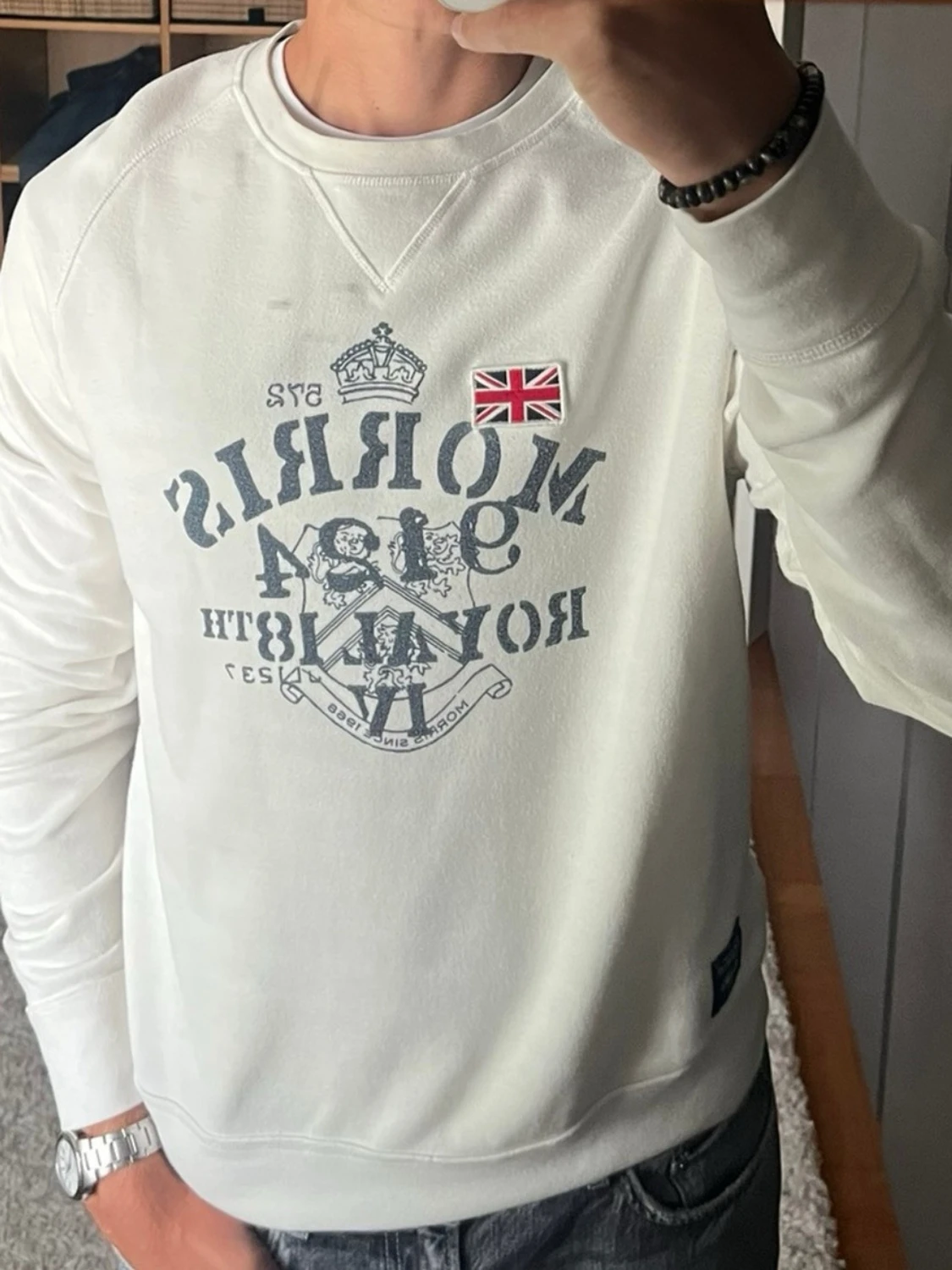 Morris sweatshirt med tryck i offwhite - stl M - 2