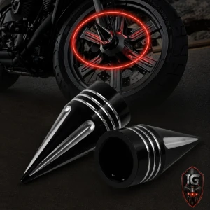 MC Spikes SVARTA – Hjul/Axel Taggar – Harley - Custom - motorcykel - Axel/Hjul Spikes i aluminium – 9,2 cm – rå custom look  Massiva CNC-frästa aluminiumspikes för framaxel eller bakaxel.  9,2 cm långa (fet profil) 4 cm bas – grov och stabil 3 cm innerdiameter 