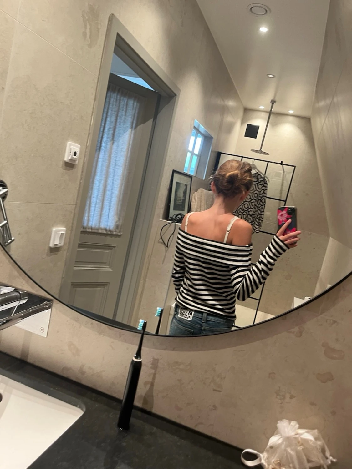 Randig offshoulder långärmad topp - 2