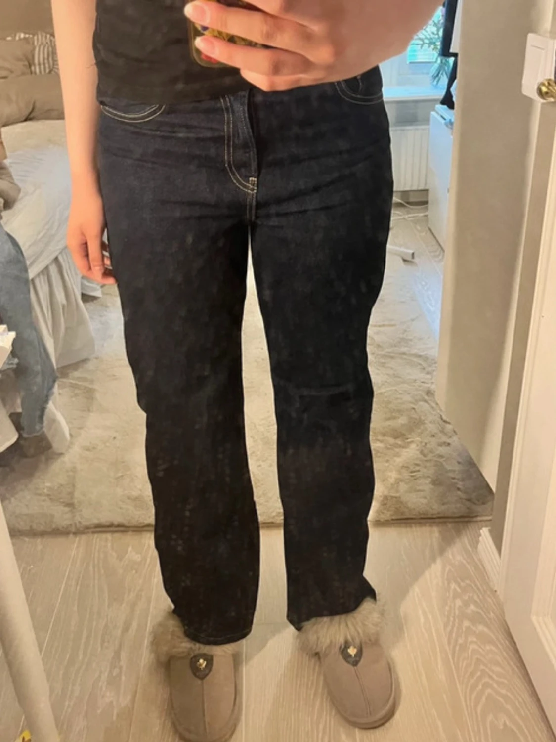Mörkblå raka jeans- MANGO - 2