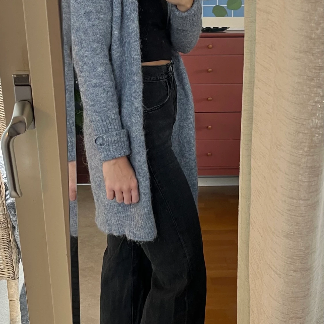 Blå stickad kofta  - 90