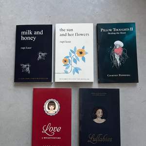 Säljer 5 poesiböcker som är nästintill olästa. 100kr/st eller alla 5 för 450kr 💛 kan mötas upp i Göteborg annars står köparen för frakten 