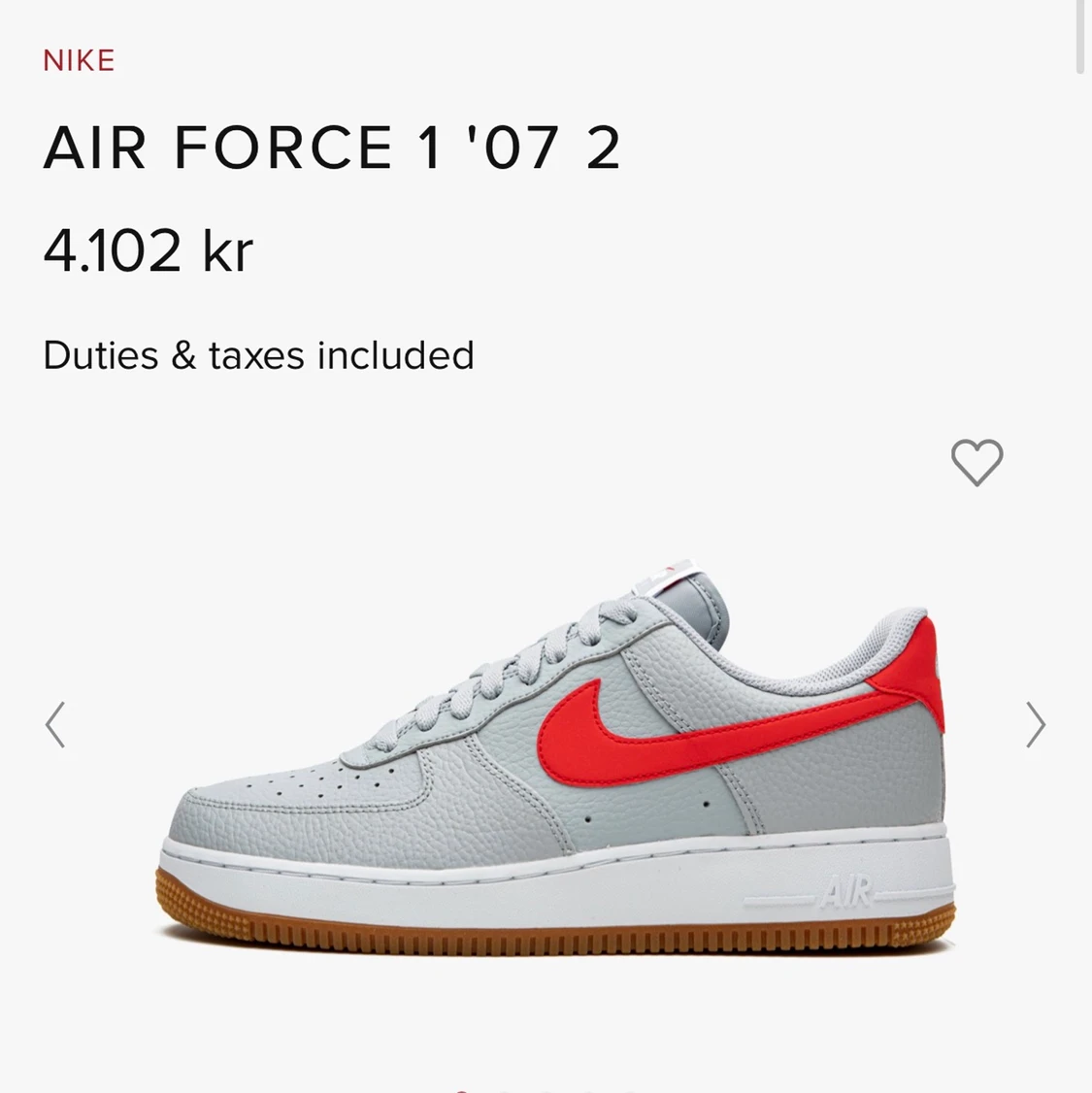 Nike Air force 1 ’07 Lv8 low 46 grå vit röd - 91