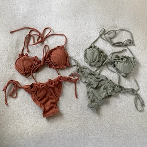 Två bikinis - Grågrön och orangebrun bikinis från Shein med uttagbara inlägg! Aldrig använda, en för 80 eller båda för 150 👙