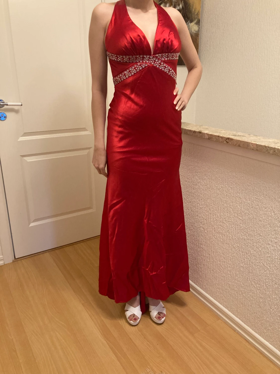 Röd långklänning i siden - 90