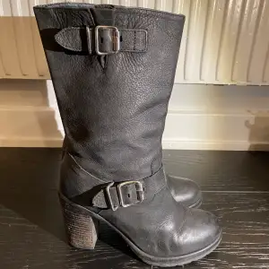 Leather black biker boots size 38 / heels 8 cm / worn two times 