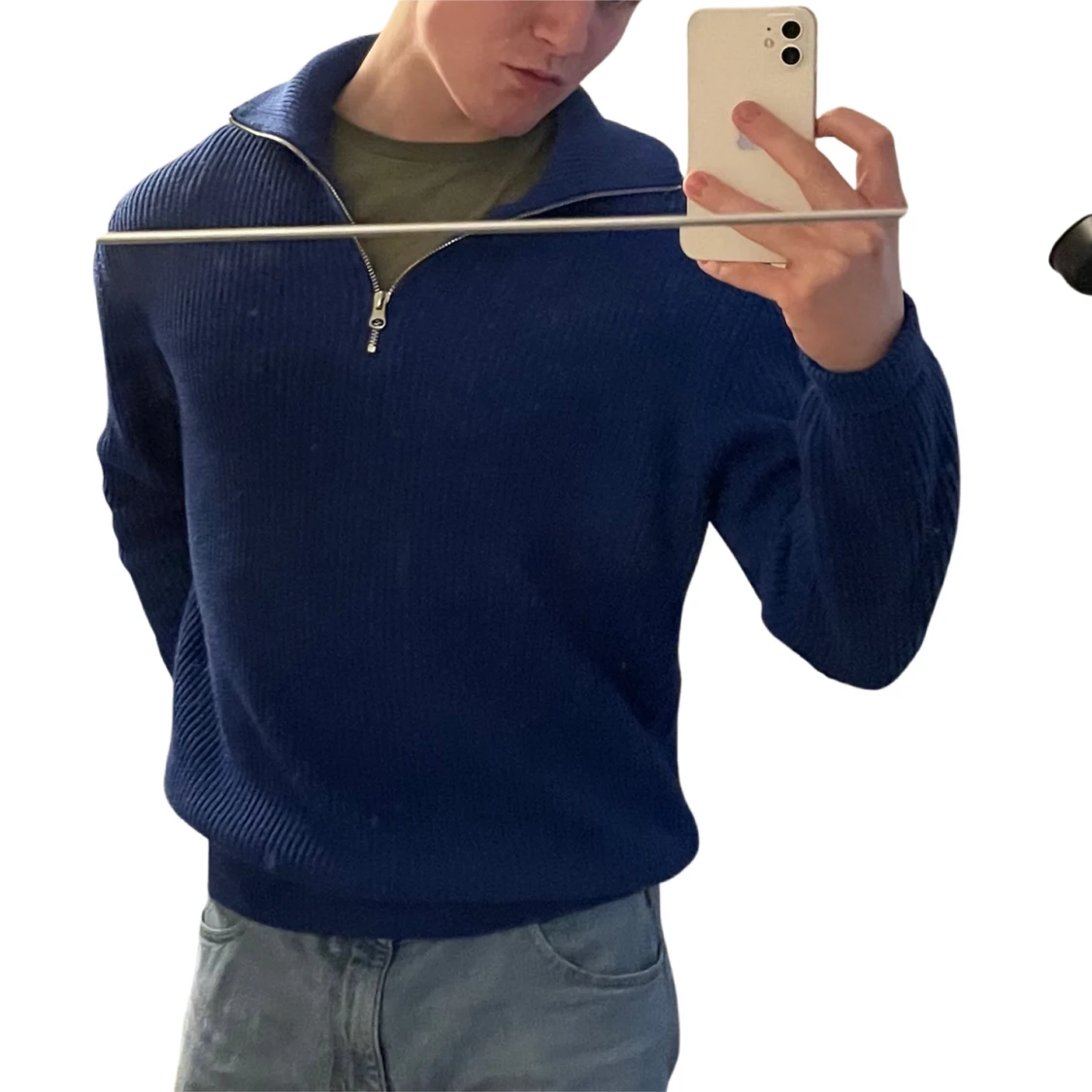 Zara half zip, stickad, storlek L