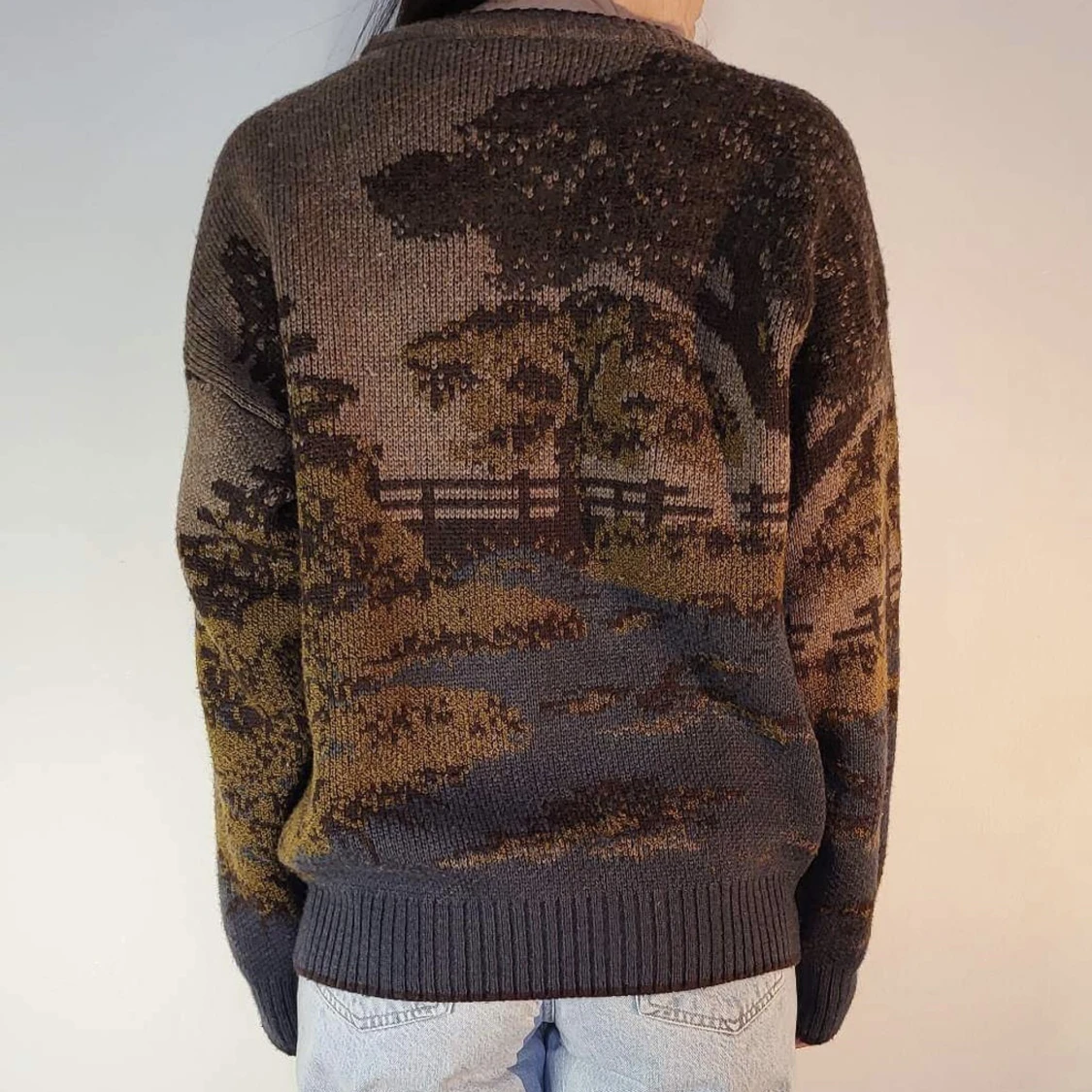 vintage stickad tjocktröja med tryck från No1 - 90